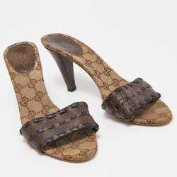 Pre Owned Gucci Brown Leather Slide Sandals Size 38.5