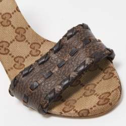 Pre Owned Gucci Brown Leather Slide Sandals Size 38.5