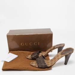 Pre Owned Gucci Brown Leather Slide Sandals Size 38.5