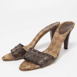 Pre Owned Gucci Brown Leather Slide Sandals Size 38.5