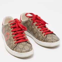 Gucci Brown Canvas and Leather Ace Sneakers Size 35