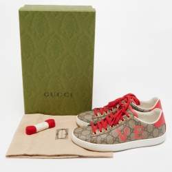 Gucci Brown Canvas and Leather Ace Sneakers Size 35
