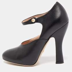 Gucci Black Leather Lesley Ankle Strap Pumps Size 38