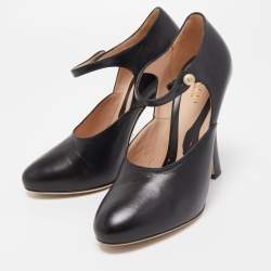 Gucci Black Leather Lesley Ankle Strap Pumps Size 38