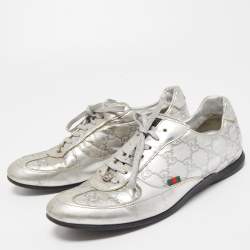 Gucci Silver Guccissima Leather Low Top Sneakers Size 39