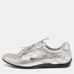 Gucci Silver Guccissima Leather Low Top Sneakers Size 39