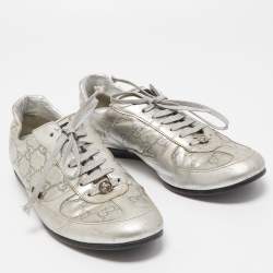 Gucci Silver Guccissima Leather Low Top Sneakers Size 39