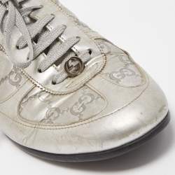 Gucci Silver Guccissima Leather Low Top Sneakers Size 39