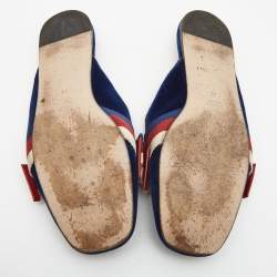 Pre Owned Gucci Blue Velvet Sylvie Bow Flat Mules Size 40