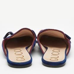 Pre Owned Gucci Blue Velvet Sylvie Bow Flat Mules Size 40