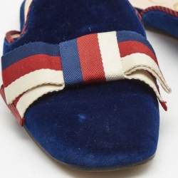 Pre Owned Gucci Blue Velvet Sylvie Bow Flat Mules Size 40