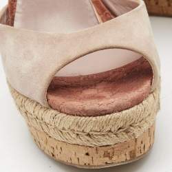 Gucci Dusty Pink Suede Wedge Platform Ankle Strap Sandals Size 38.5
