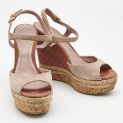 Gucci Dusty Pink Suede Wedge Platform Ankle Strap Sandals Size 38.5