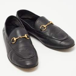 Gucci Black Leather Jordaan Loafers Size 39.5