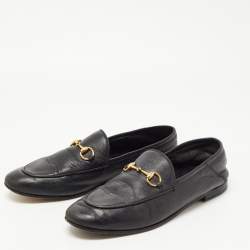 Gucci Black Leather Jordaan Loafers Size 39.5