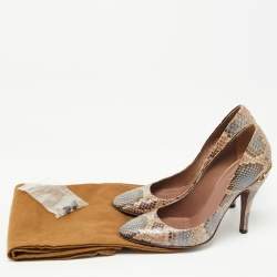 Pre Owned Gucci Two Tone Python Leather Platform Pumps Size 36.5