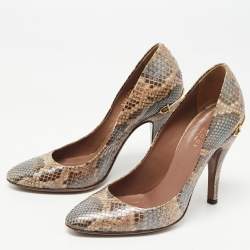 Pre Owned Gucci Two Tone Python Leather Platform Pumps Size 36.5