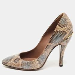 Pre Owned Gucci Two Tone Python Leather Platform Pumps Size 36.5