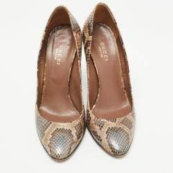 Pre Owned Gucci Two Tone Python Leather Platform Pumps Size 36.5