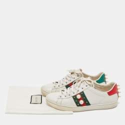 Gucci White Leather Pearl Embellished and Studded Ace Sneakers Size 35