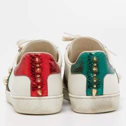 Gucci White Leather Pearl Embellished and Studded Ace Sneakers Size 35