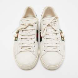 Gucci White Leather Pearl Embellished and Studded Ace Sneakers Size 35