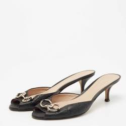 Pre Owned Gucci Black Guccissima Leather Horsebit Slide Sandals Size 38.5