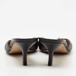 Pre Owned Gucci Black Guccissima Leather Horsebit Slide Sandals Size 38.5