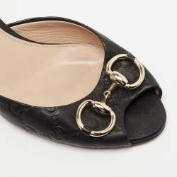 Pre Owned Gucci Black Guccissima Leather Horsebit Slide Sandals Size 38.5