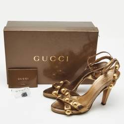 مملوكة مسبقًا Gucci Metallic Gold Leather Studded Ankle Strap Sandals Size 37.5