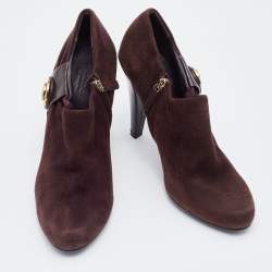 Gucci Brown Suede and Patent Leather Hysteria Ankle Booties Size 38