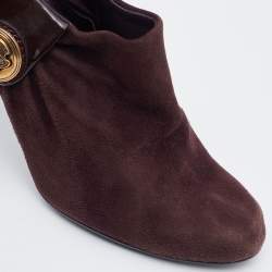 Gucci Brown Suede and Patent Leather Hysteria Ankle Booties Size 38