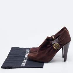 Gucci Brown Suede and Patent Leather Hysteria Ankle Booties Size 38
