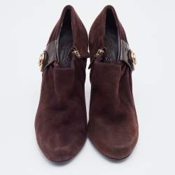 Gucci Brown Suede and Patent Leather Hysteria Ankle Booties Size 38
