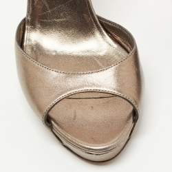 Gucci Metallic Bronze Leather Slide Sandals Size 35