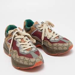 Pre Owned Gucci Multicolor GG Supreme and Canvas Rhyton Sneakers Size 38