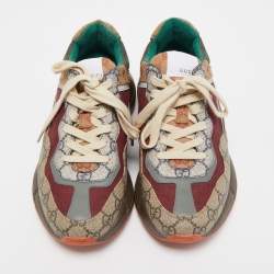 Pre Owned Gucci Multicolor GG Supreme and Canvas Rhyton Sneakers Size 38