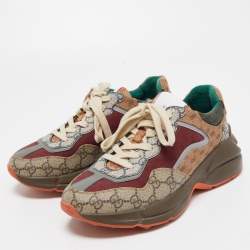 Pre Owned Gucci Multicolor GG Supreme and Canvas Rhyton Sneakers Size 38