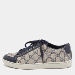 Gucci Beige/Navy Blue GG Supreme Canvas and Leather Low Top Sneakers Size 36