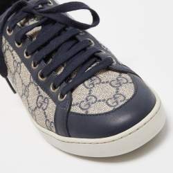 Gucci Beige/Navy Blue GG Supreme Canvas and Leather Low Top Sneakers Size 36