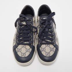 Gucci Beige/Navy Blue GG Supreme Canvas and Leather Low Top Sneakers Size 36