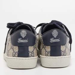 Gucci Beige/Navy Blue GG Supreme Canvas and Leather Low Top Sneakers Size 36