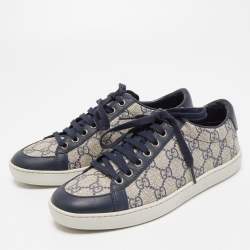 Gucci Beige/Navy Blue GG Supreme Canvas and Leather Low Top Sneakers Size 36