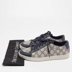 Gucci Beige/Navy Blue GG Supreme Canvas and Leather Low Top Sneakers Size 36