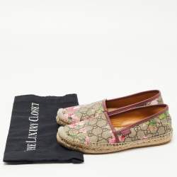 Pre Owned Gucci Beige/Brown GG Floral Print Supreme Canvas Espadrille Flats Size 36