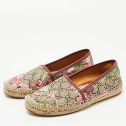 Pre Owned Gucci Beige/Brown GG Floral Print Supreme Canvas Espadrille Flats Size 36