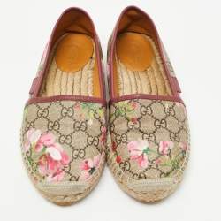 Pre Owned Gucci Beige/Brown GG Floral Print Supreme Canvas Espadrille Flats Size 36