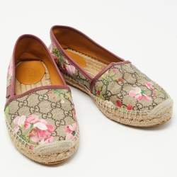 Pre Owned Gucci Beige/Brown GG Floral Print Supreme Canvas Espadrille Flats Size 36