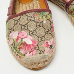 Pre Owned Gucci Beige/Brown GG Floral Print Supreme Canvas Espadrille Flats Size 36