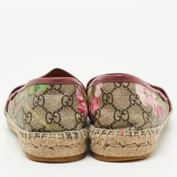 Pre Owned Gucci Beige/Brown GG Floral Print Supreme Canvas Espadrille Flats Size 36